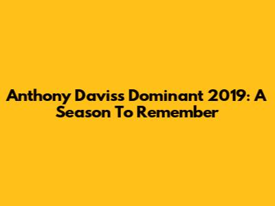 Anthony Davis's Dominant 2019: A Season To Remember