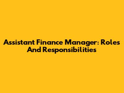 Assistant Finance Manager: Roles And Responsibilities