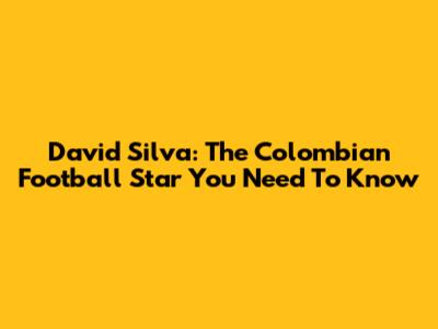 David Silva: The Colombian Football Star You Need To Know