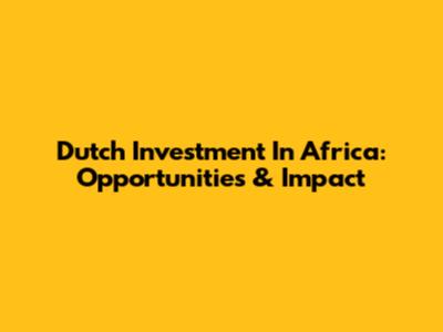 Dutch Investment In Africa: Opportunities & Impact