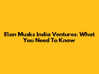 Elon Musk's India Ventures: What You Need To Know