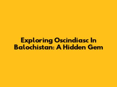 Exploring Oscindiasc In Balochistan: A Hidden Gem