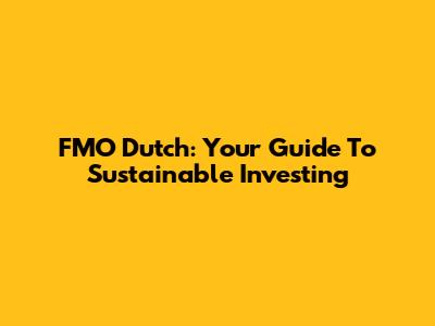 FMO Dutch: Your Guide To Sustainable Investing