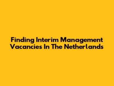 Finding Interim Management Vacancies In The Netherlands