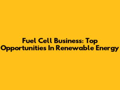 Fuel Cell Business: Top Opportunities In Renewable Energy