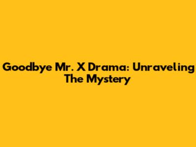 Goodbye Mr. X Drama: Unraveling The Mystery