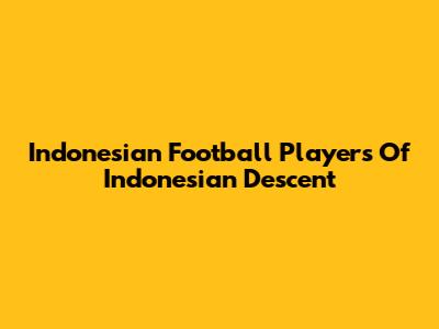 Indonesian Football Players Of Indonesian Descent