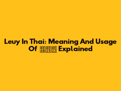 Leuy In Thai: Meaning And Usage Of เลย Explained
