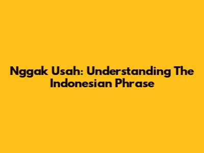 Nggak Usah: Understanding The Indonesian Phrase