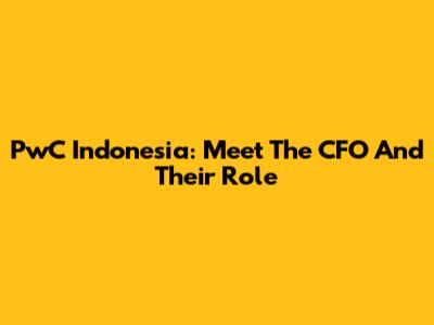 PwC Indonesia: Meet The CFO And Their Role