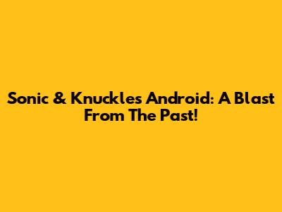 Sonic & Knuckles Android: A Blast From The Past!