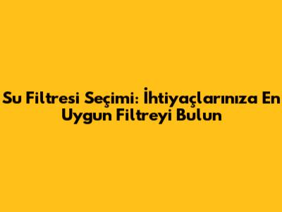 Su Filtresi Seçimi: İhtiyaçlarınıza En Uygun Filtreyi Bulun