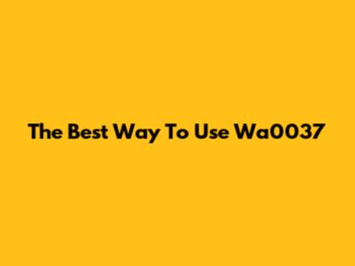 The Best Way To Use Wa0037