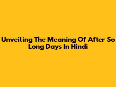 Unveiling The Meaning Of 'After So Long Days' In Hindi